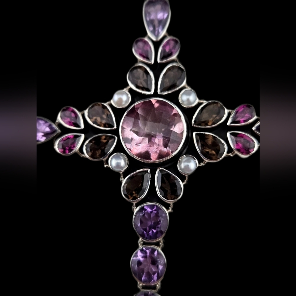 Nicky Butler 925 Sterling Silver Designer Pink Quartz Rhodolite Garnet Pendant - Picture 2 of 8